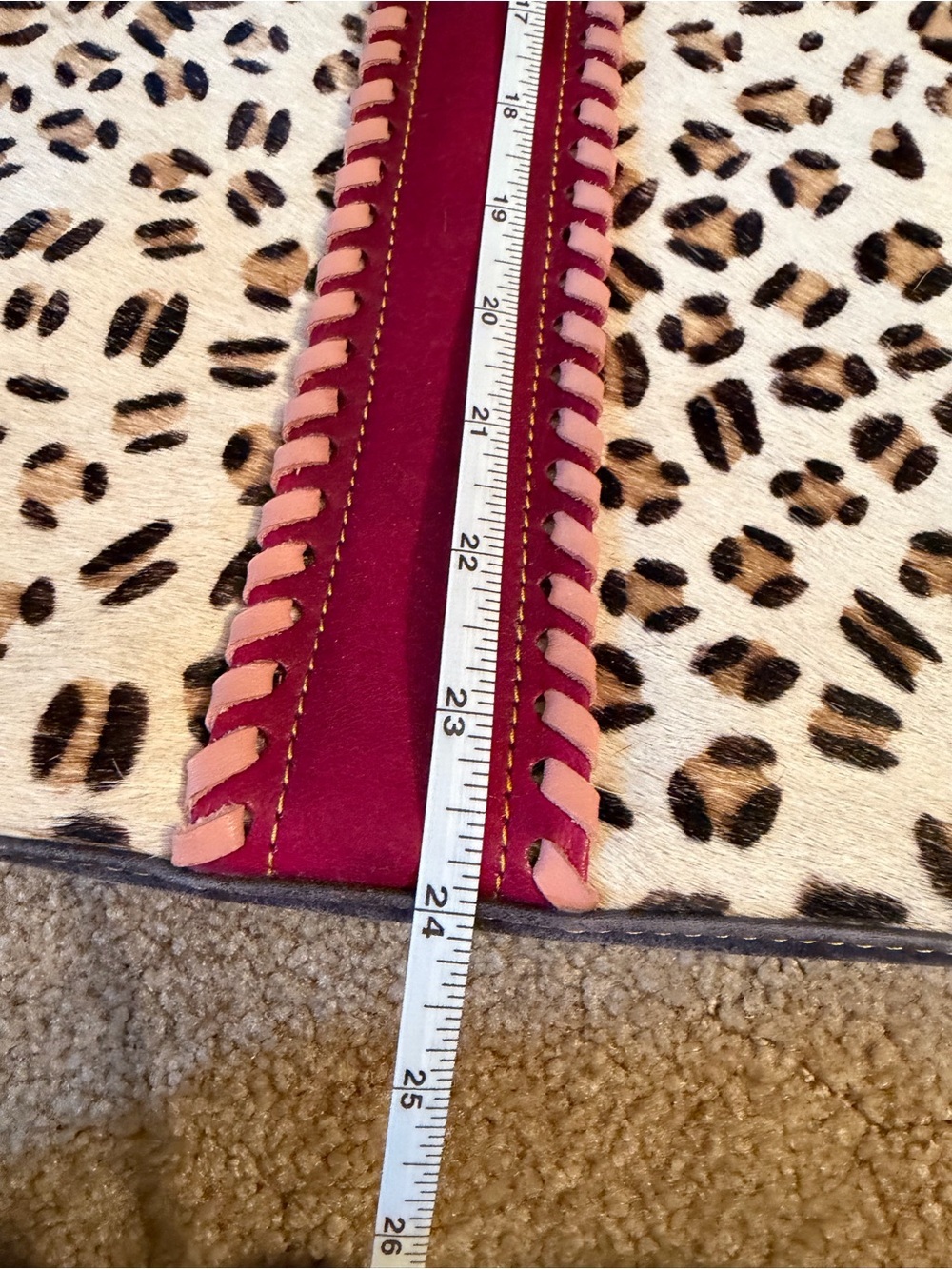 Leopard Print Tote Bag with Pink Accent and Blue Handles - Picture 8 of 8
